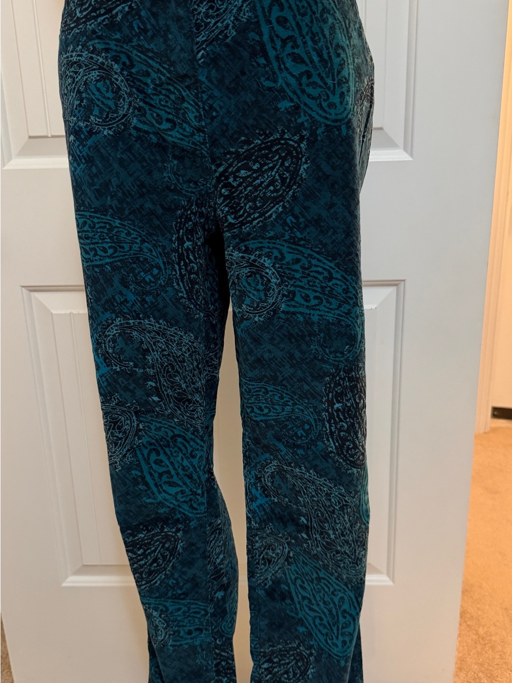 Chico's Deep Teal Velvet Paisley Pants Sz 2 (12R) - Picture 4 of 12